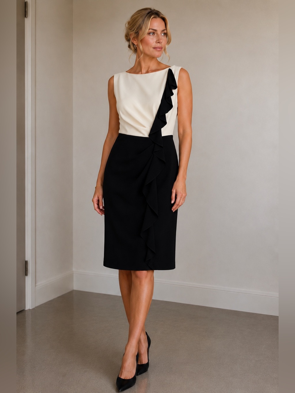 Coast London Black & Ivory Ruffle Dress US 6 Elegant Occasion Dress